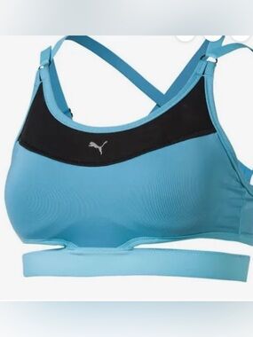 Puma PowerShare future blue atoll Blue & Black Sports Bra Womens L-NWT